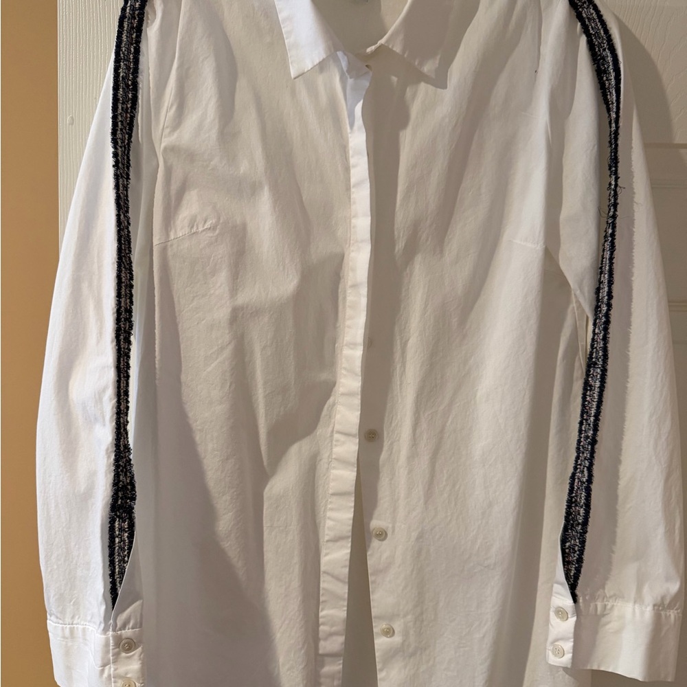 Zara Classic White Button-Down with Black Accents